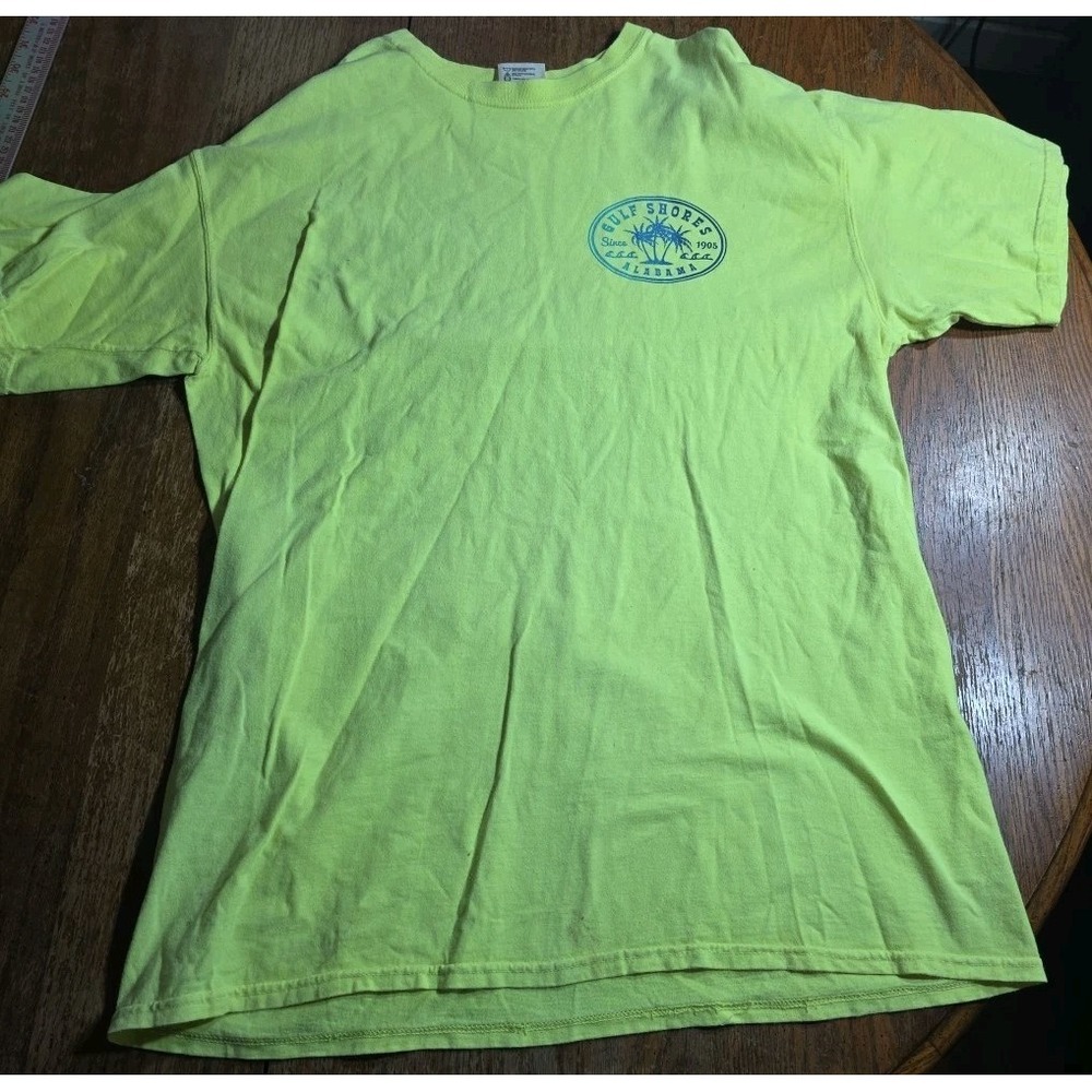 Gulf Shores Alabama Shirt Mens L Neon Green Short Sleeve Beach Souvenir